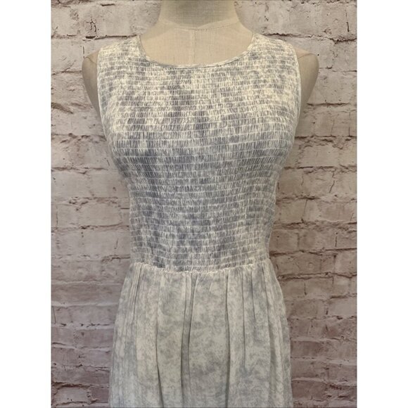 Maisie Womens S Sleeveless Dress Smocked Summer Midi Pockets White Gray Tie Dye - Picture 2 of 13